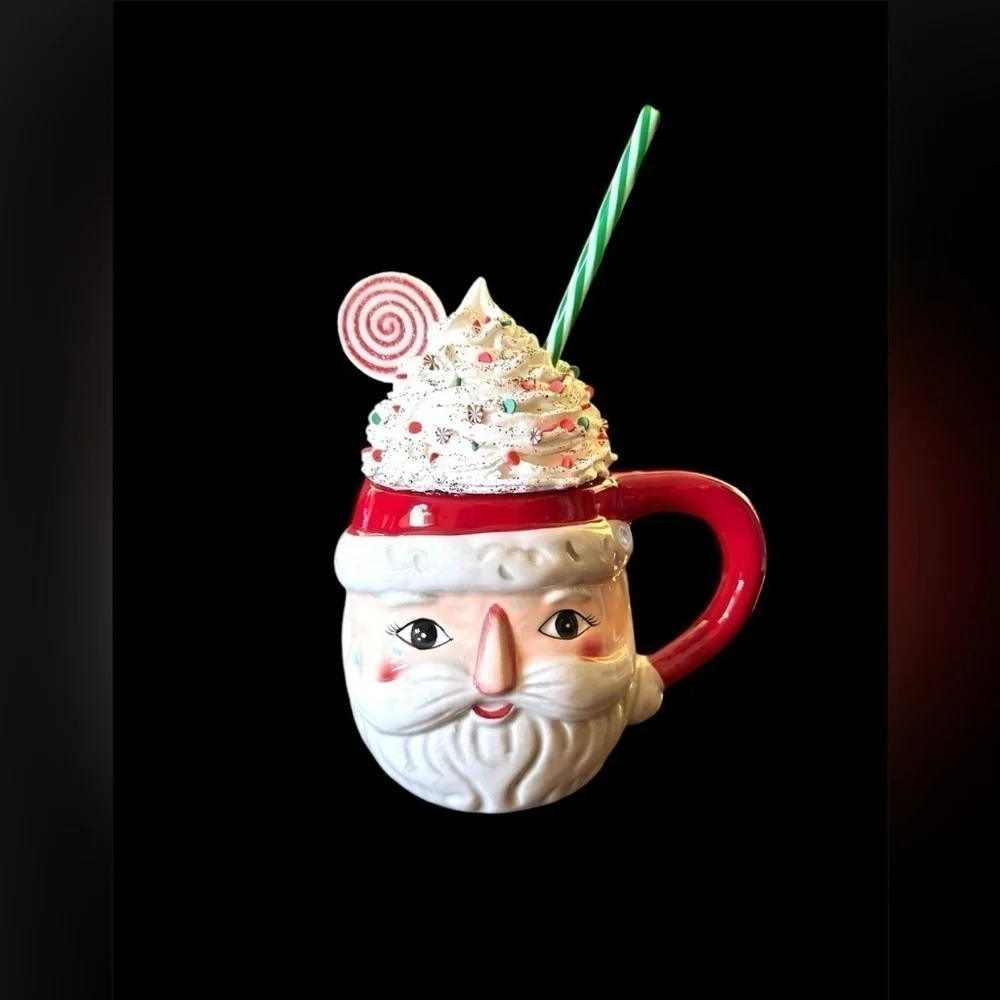 New OOAK Christmas Red Santa Faux Whipped Cream Coffee Mug Candy Decor
